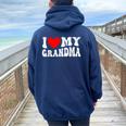 I Love My Grandma I Heart My Grandma Women Oversized Hoodie Back Print Navy Blue