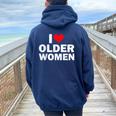 I Love Older I Heart Older Sarcastic Humor Women Oversized Hoodie Back Print Navy Blue