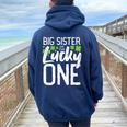 Lucky One First Birthday Big Sister Family St Patrick's Day Women Oversized Hoodie Back Print Navy Blue