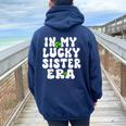 In My Lucky Sister Era Groovy Sister St Patrick's Day Women Oversized Hoodie Back Print Navy Blue