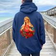 Mary Mother Of God Heart Of Virgin Mary Classic Catholic Women Oversized Hoodie Back Print Navy Blue