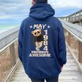 May 40Th Birthday 1984 Awesome Teddy Bear Women Oversized Hoodie Back Print Navy Blue
