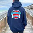 Mom Mommy Of The Birthday Boy Girl Dog Paw Family Matching Women Oversized Hoodie Back Print Navy Blue