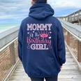 Mommy Of The Birthday Girl Cute Pink Matching Family Party Women Oversized Hoodie Back Print Navy Blue