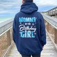 Mommy Of The Birthday Girl Family Snowflakes Winter Party Women Oversized Hoodie Back Print Navy Blue