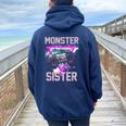 Monster Truck Sister Monster Truck Are My Jam Truck Lovers Women Oversized Hoodie Back Print Navy Blue