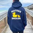 Mother Ducker Duck Mama Mother's Day Humour Women Oversized Hoodie Back Print Navy Blue