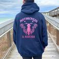 Motorcycles & Mascara Biker Girl Pink Vintage Women Oversized Hoodie Back Print Navy Blue