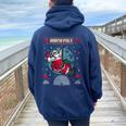 North Pole Dancer Pole Dancing Santa Claus Ugly Christmas Women Oversized Hoodie Back Print Navy Blue