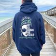 Not All Wounds Are Visible Messy Bun Mental Health Awareness Women Oversized Hoodie Back Print Navy Blue