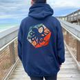 Octopus Retro Vintage Silhouette Vintage Retro Colors Women Oversized Hoodie Back Print Navy Blue