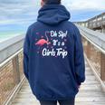 Oh Sip It's A Girls Trip Pink Flamingo Girl Wine Party Women Oversized Hoodie Back Print Navy Blue