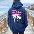 Palm Springs Retro Vintage California Palm Tree Women Oversized Hoodie Back Print Navy Blue