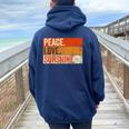 Peace Love Sunshine Mother Father Sun Lover Vintage Women Oversized Hoodie Back Print Navy Blue