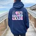 Peace Out Second Grade Last Day Of School Groovy Boys Girls Women Oversized Hoodie Back Print Navy Blue