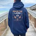 Pig T Praise The Lard Sarcastic Women Oversized Hoodie Back Print Navy Blue