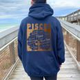 Pisces Girl African American Melanin Birthday Women Oversized Hoodie Back Print Navy Blue