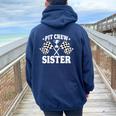 Pit Crew Sister Race Car Birthday Party Racing Women Women Oversized Hoodie Back Print Navy Blue
