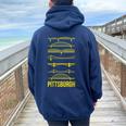 Pittsburgh Bridges Black And Yellow Silhouettes Women Oversized Hoodie Back Print Navy Blue