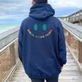 Pocket Cool Dads Club Retro Groovy Dad Father's Day Women Oversized Hoodie Back Print Navy Blue