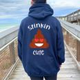 Poop Emoticon Stinkin Cute Valentine's Day Girls Vintage Women Oversized Hoodie Back Print Navy Blue