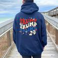 President Trump 24 2024 Groovy Retro Women Oversized Hoodie Back Print Navy Blue