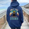 Only You Can Prevent Drama Vintage Llama Graphic Women Oversized Hoodie Back Print Navy Blue