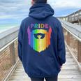 Pride Rainbow Beard Lgbtq Gay Pride Day Quote Saying Meme Women Oversized Hoodie Back Print Navy Blue