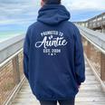 Promoted To Auntie Est 2024 Soon To Be New Aunt Baby Reveal Women Oversized Hoodie Back Print Navy Blue