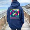 Promoted To Big Sister Leveling Up To Big Sis Women Oversized Hoodie Back Print Navy Blue