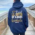 Proud Lil Sister Of A 2024 Graduate Class Senior Graduation Women Oversized Hoodie Back Print Navy Blue