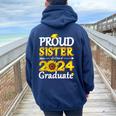 Proud Sister Of A Class Of 2024 Graduate Sunflower Women Oversized Hoodie Back Print Navy Blue