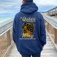 A Queen Was Born In May Birthday Afro Girl Black Women Women Oversized Hoodie Back Print Navy Blue