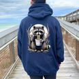 Raccoon Eating Instant Noodle Cup For Men Women Oversized Hoodie Back Print Navy Blue