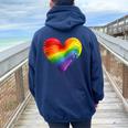 Rainbow Heart Lgbtq Flag Gay Pride Parade Love Is Love Wins Women Oversized Hoodie Back Print Navy Blue