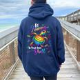 Rainbow Turtle Be Happy In Your Own Shell Autism Awareness Women Oversized Hoodie Back Print Navy Blue