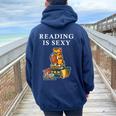 Reading Is Sexy Tiger Cat Reading Reading Women Women Oversized Hoodie Back Print Navy Blue