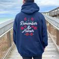 Remember And Honor Usa Memorial Day Red Poppy Flower Women Oversized Hoodie Back Print Navy Blue
