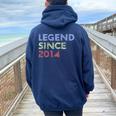 Retro 10 Years Old Vintage Legend Since 2014 10Th Birthday Women Oversized Hoodie Back Print Navy Blue