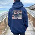 Retro 80'S Taylor First Name Personalized Groovy Birthday Women Oversized Hoodie Back Print Navy Blue