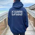 Retro Checkered Mama Mom Mother's Day Women Oversized Hoodie Back Print Navy Blue