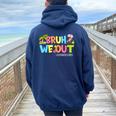 Retro Groovy Bruh We Out Counselors Last Day Of School Women Oversized Hoodie Back Print Navy Blue