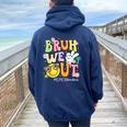 Retro Groovy Bruh We Out Sped Teachers Last Day Of School Women Oversized Hoodie Back Print Navy Blue