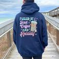 Retro Groovy Coffee Fueled By Iced Coffee And Anxiety Women Oversized Hoodie Back Print Navy Blue