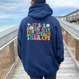 Retro Groovy It's A Good Day For Speech Therapy Smile Face Women Oversized Hoodie Back Print Navy Blue
