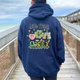 Retro Groovy Little Miss Lucky Charm St Patrick's Day Women Oversized Hoodie Back Print Navy Blue