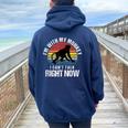 Retro I'm With My Monkey Mom Monkey Dad Women Oversized Hoodie Back Print Navy Blue