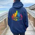 Retro Pittsburgh Skyline Rainbow Lgbt Lesbian Gay Pride Women Oversized Hoodie Back Print Navy Blue