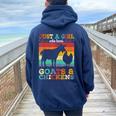 Retro Vintage Just A Girl Who Loves Chickens & Goats Farmer Women Oversized Hoodie Back Print Navy Blue