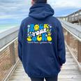 Rock Your Socks Down Syndrome Awareness Day Groovy Wdsd Women Oversized Hoodie Back Print Navy Blue
